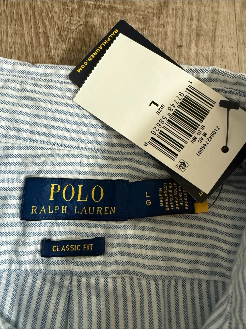NWT Polo Ralph Lauren Blue and White Stripe Oxford Button Up L Classic Fit